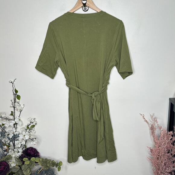 LULULEMON Cotton Wrap-Front T-Shirt Dress Bronze Green Sz 10 {F54} - Picture 4 of 5